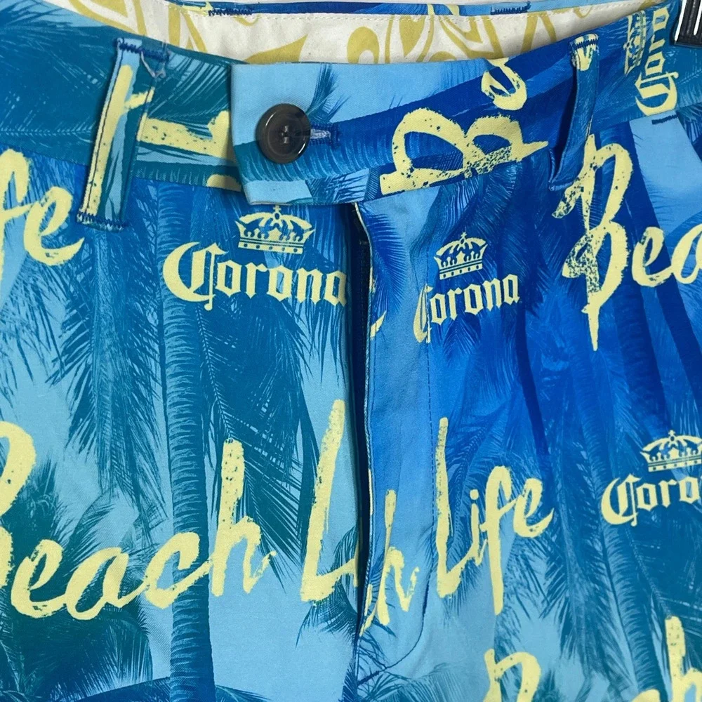 Corona‎ Mens Beach Life Palm Tree Logo Board Shorts Blue Yellow Size 32
